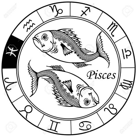 Fische Astrologischen Tierkreiszeichen Schwarz weiß Bild Lizenzfrei