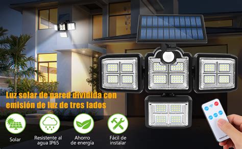 LEKOU Luz Solar Exterior 60W Lámpara Solar Exterior 198LED 1200lm