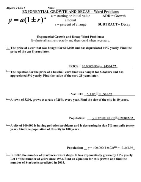 Exponential Growth And Decay Edubirdie Worksheets Library