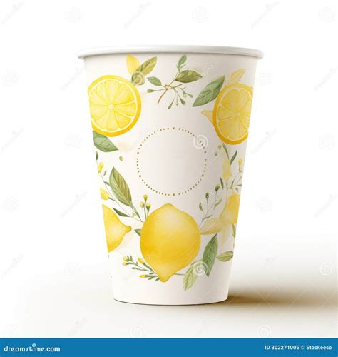 Lemon And Leaf Design Drink Cup Mockup For Refreshing Lemonade Stock