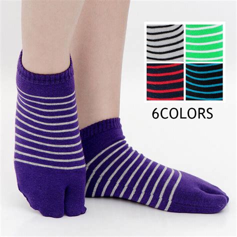 Striped Split Toe Socks Tabi Japanese Low Cut Flip Flop Sandal Cotton