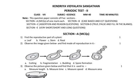 Class Science Pt Qestion Paper Kv Cbse Periodic Test For