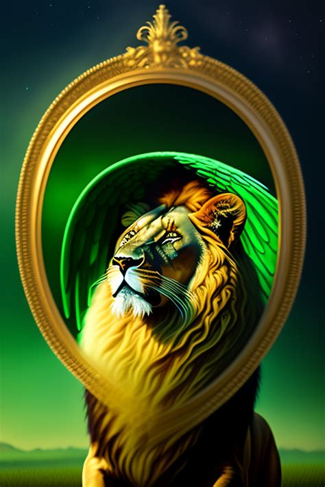 Lexica Illustration Of Lion With Angel Wings On A Green Sky