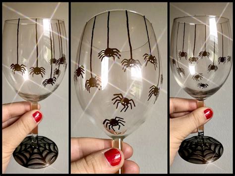 Hand Painted Spiderweb Wine Glass Spider Wine Glass Spooky Wine Glass Halloween Wine Glass