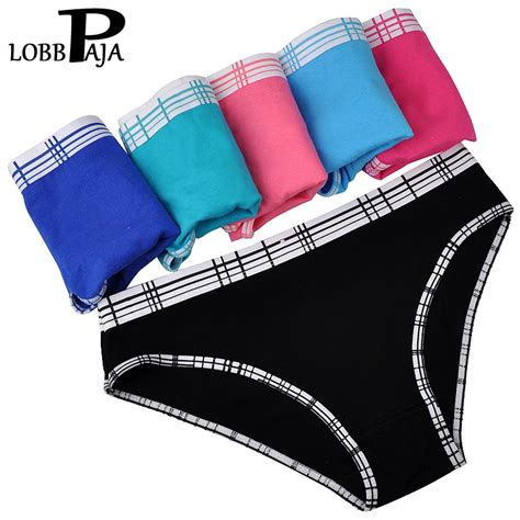 Lobbpaja Brand Lot 6 Pcs Woman Underwear Cotton Plaid Female Girls Sexy Panties Briefs Knickers