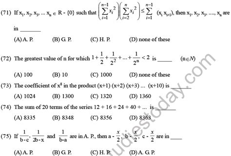 Jee Mathematics Sequence And Series Mcqs Set B Multiple Choice Questions