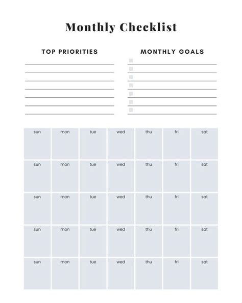 Monthly Checklist Printable