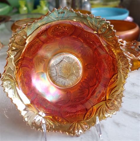 Vintage Imperial No Mark Marigold Carnival Glass Bowl In Blaze Pattern Etsy