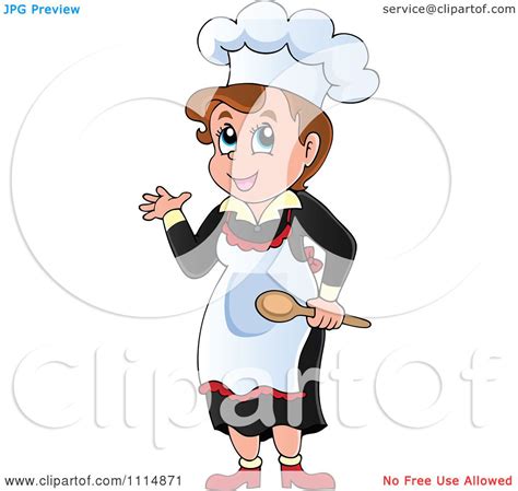 Clipart Female Chef Presenting And Holding A Spoon Royalty Free