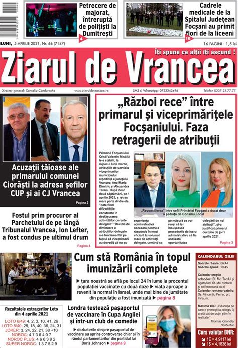 Prima Pagină A Ediției Print De Astăzi 5 Aprilie 2021