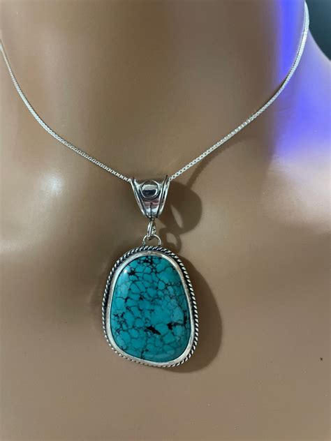 Blue Turquoise Pendant Necklacestatement Turquoise Etsy