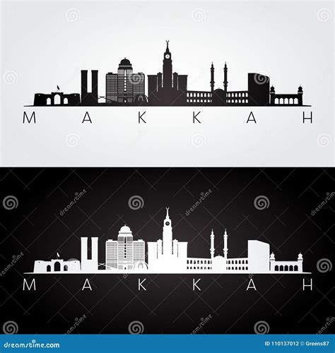 Makkah Skyline and Landmarks Silhouette Stock Vector - Illustration of ...