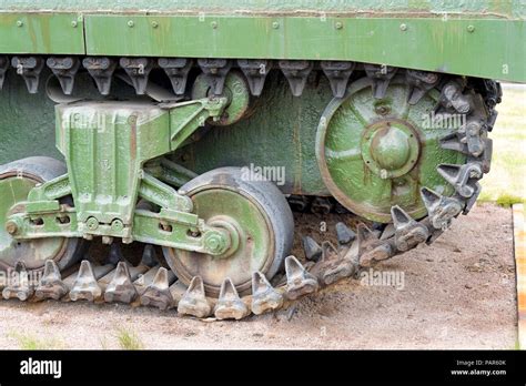 Tank Caterpillar Tread With Wheels Modern Military Equipment Stock