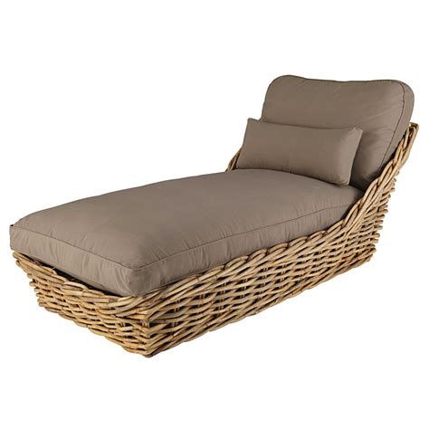 Garden Chaise Longue In Rattan With Taupe Cushions St Tropez Maisons