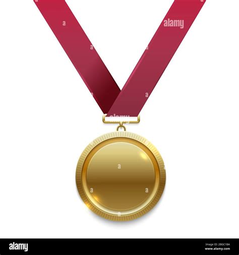 Champion Gold Medal On Red Ribbon Isolated On White Background Vector Illustration Stock Vector