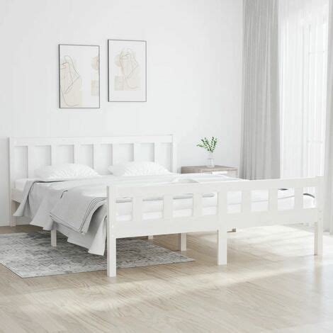 Cadre De Lit Blanc Bois Massif 140x200 Cm