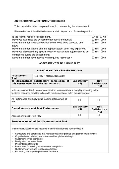 Assignment 3 ASSESSOR PRE ASSESSMENT CHECKLIST This Checklist Is To