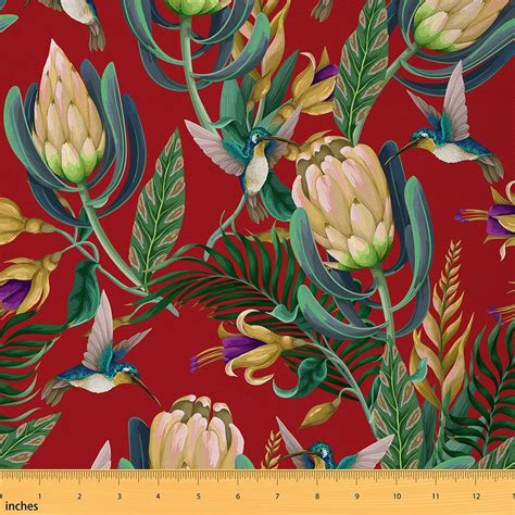 Amazon Flower Hummingbird Fabric By The Yard Plam Leaves Tropical