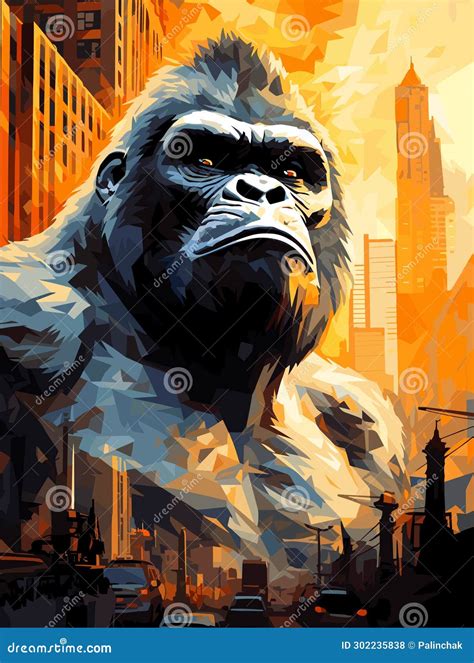 Gorilla on the Streets of Metropolis in Psychedelic Vector Pop Art