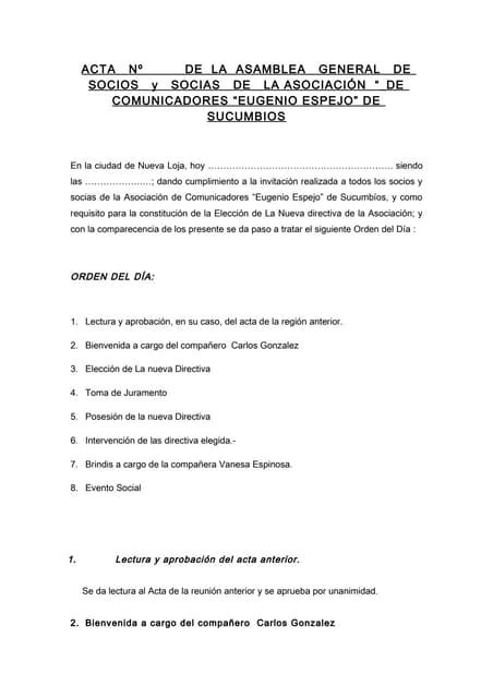 Modelo De Acta Asamblea General Primera Eleccion Pdf