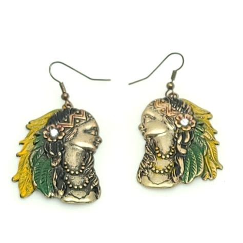 Native American Indian Maiden Girl Headdress Earrings Pierced Etsy