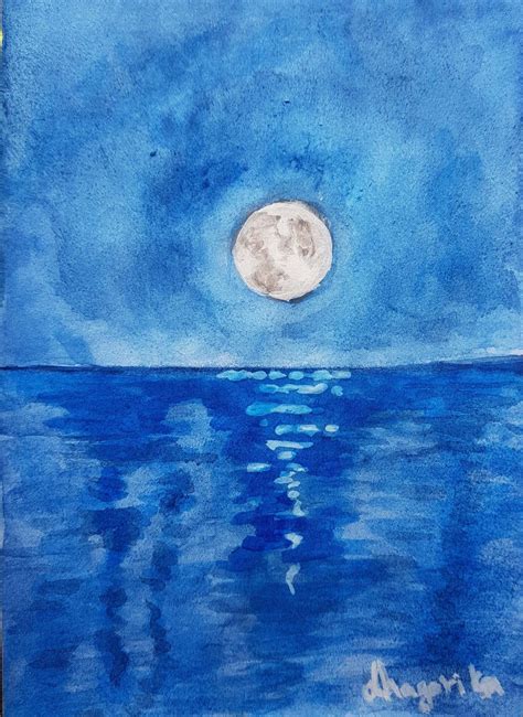 Moonlit Night Art Monochrome Aquarelle