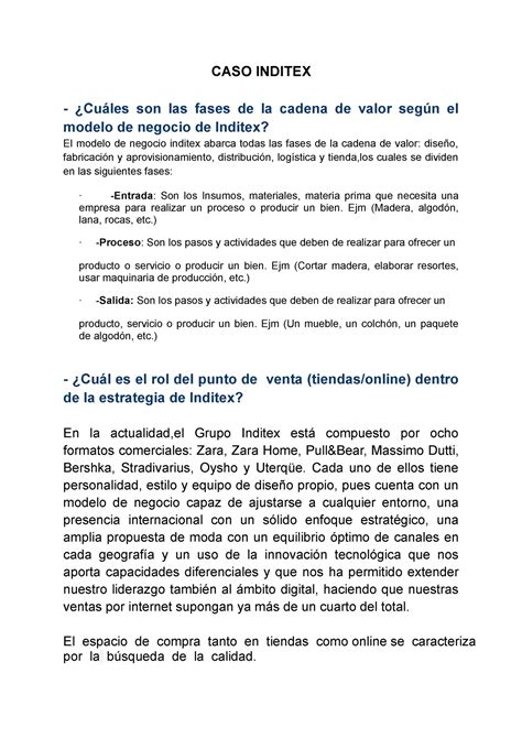 Documento Sin Título Grupo Inditex Caso Inditex ¿cuáles Son Las