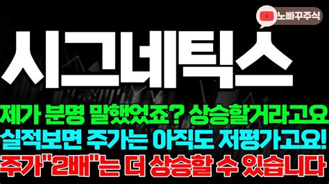 시그네틱스 주가전망 제가 분명 말했었죠 상승할거라고요 실적보면 주가는 아직도 저평가고요 주가 2배는 더 상승할 수