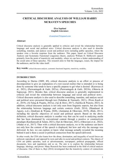 Tampilan CRITICAL DISCOURSE ANALYSIS OF WILLIAM HARRY MCRAVEN’S SPEECHES