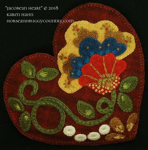 Wool Applique Pattern Jacobean Heart Embroidery Pattern Etsy