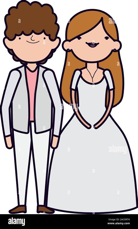 Wedding Couple Bride And Groom In Elegant Suits Cartoon Vector