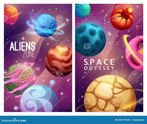 Zona De Extraterrestres Y Odisea Espacial Galaxia De Dibujos Animados Ilustración Del Vector