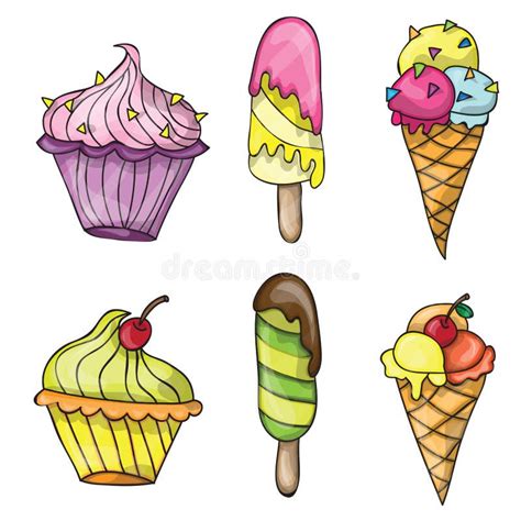 Set Of Colorful Tasty Cartoon Ice Cream Stock Vector Illustration Of