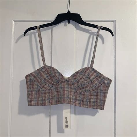 Zara Tops Zara Checkered Plaid Tweed Bustier Corset Crop Top Pink Blue White Large Poshmark