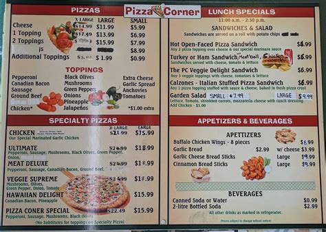 Menu At Pizza Corner Pizzeria Brea 580 S Brea Blvd