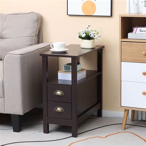 Homcom Slim End Table With Drawers And Storage Shelf Sofa Side Table