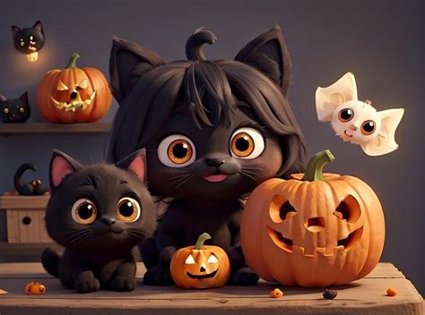 Premium AI Image | a group of halloween pumpkins with a cat on the front