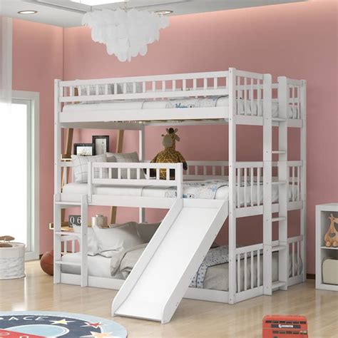 Triple Bunk Bed Full Over Full Over Full Triple Bunkbed Wood Detachable Bedframe With Built In