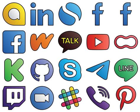 Filled Line Style Social Media Icon Set Github Kickstarter Literature