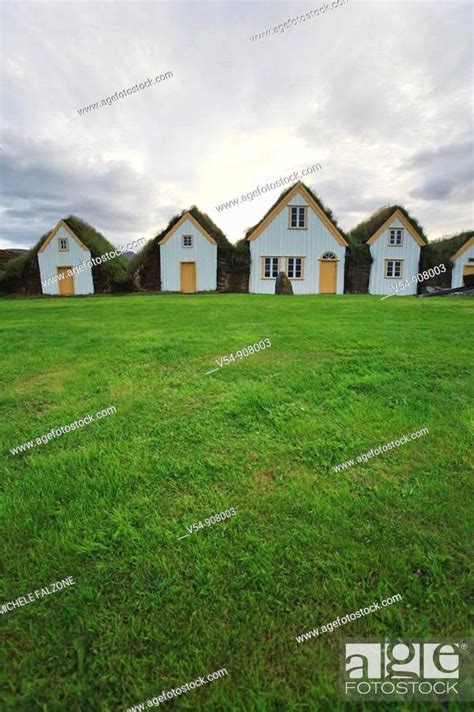 Turf Roofed Farm Museum Varmahlid Iceland Stock Photo Picture And