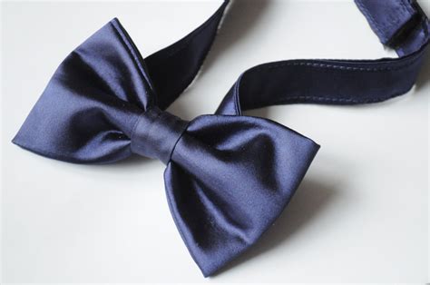 Navy Blue Satin Bow Tie Handmade For Men Pre Tied With Velcro