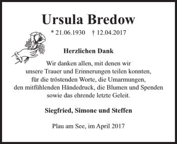 Traueranzeigen Von Ursula Bredow Trauer Nordkurier