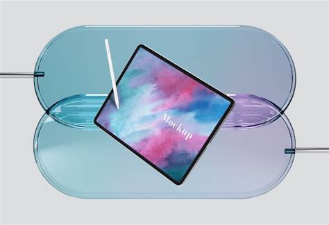 Premium PSD | Tablet with pen on glass support