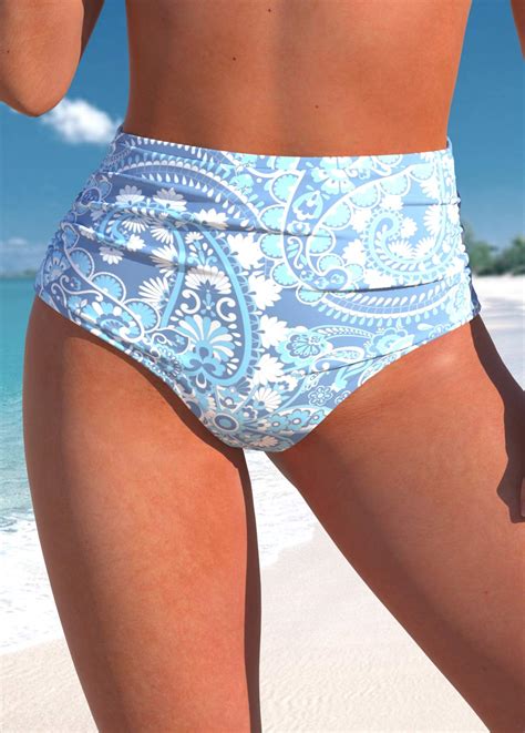 High Waisted Paisley Print Dusty Blue Bikini Bottom Modlily USD