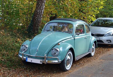 Hd Wallpaper Teal Volkswagen Beetle Coupe Parked Near Green Leaf Tree