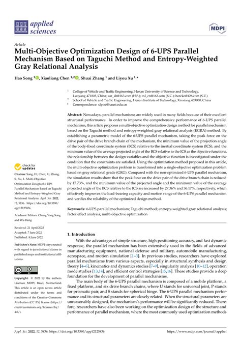 PDF Multi Objective Optimization Design Of 6 UPS Parallel Mechanism