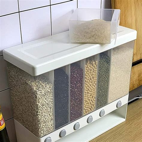 Cheerpet Whole Grains Rice Bucket Wall Mounted Rice Storage Tank Grid