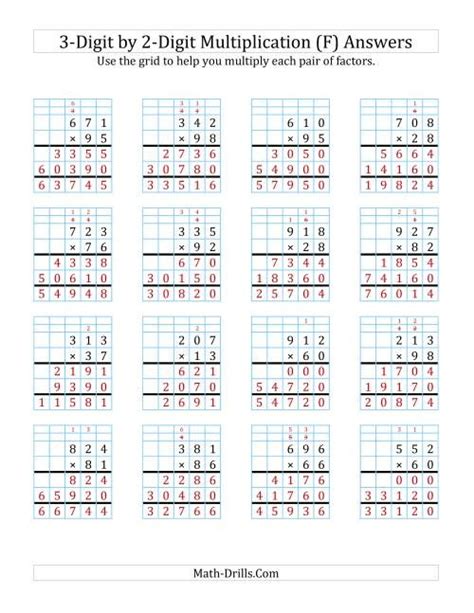 The 3 Digit By 2 Digit Multiplication With Grid Support F Math