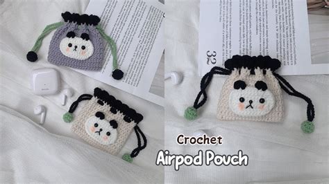 Crochet Panda Drawstring Pouch M C T I R T D Y G U Tr C Ng Airpod