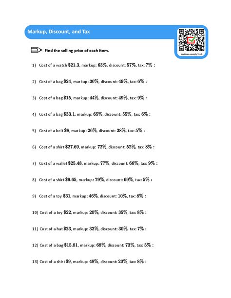 Percent Markup And Discount Worksheet